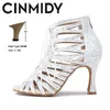 Buty taneczne Cinmidy Boots Women Hollow Out Rhinestone Latin Ballroom Standard impreza sandał wewnętrzny