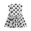 Women's Tanks Fashion Black Dots Strapless Tank Tops For Women Summer Ruffles Pleated Slim Girls White Vest Casual Lady Blusas