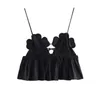 Kvinnors tankar Camis Traf Flower Crop Top Women Black Rhinestone Ruffle Backless Sexig Top Woman Camisole Straps Slveless Female Camis Tank Tops Y240420