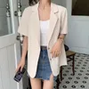 Blazer Women Korean Chic Summer Summer Sume Suite Jackets Pockets Office Ladies Black Femenino Clothing Thin Tops 240417