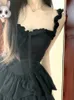 Qweek Gothic Hrajuku goth lolita kawaii mignon robe de volants noirs doux girl y2k 2024 fashion gâteau fête des robes courtes 240428