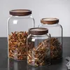 Bouteilles de rangement pots de cuisine scellée contenant de rangement de rangement mason épice avec verre couvercle en bois