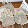 Kledingsets 2024 NIEUWE BABY ZOMER SET SET ZUCHTEN STRUIK GEREEDS PRAID SURSENDERS TEE EN SHORTS 2 PCS PAKT PAKT PAST PODDLER Cotton Outfit H240425