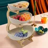 Fruit Bowl Porslinplatta med naturligt bambustativ 240425