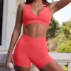 Al-187 Solid Color Bra Shorts устанавливает женский йога-костюм с высокой талией спортивные спортзал шорты бег пилатес