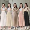 Saias de moda de moda coreana Longa verão uma linha vintage preto rosa alta cintura elástica midi maxi real pos