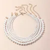 Kettingen handgemaakte vintage simulatie ronde parel choker ketting elegant eenvoudige verstelbare meervoudige maten kralen ketting voor vrouwen meisjes