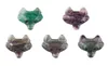 Pendant Necklaces 5Pcs Natural Stone Fluorite Quartz Aventurine Crystal Wolf Head Pendants Charms For Necklace DIY Jewelry Making 9076055