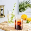 Tumblers Text Pattern Heat-Resistant Tumbler Transparent Coffee Mug Glass Milk Cup Household Square Beverage Juice Kitchen Accessory H240425