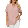 Frauenblusen Frühling Sommertemperament Europa und Amerika Kleidung Fashion lässige Feste Farbe Alleinfang lose Kurzarm Tops Shirt