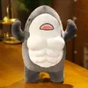 Animaux en peluche en peluche 38 cm Muscle Shark Poll Doll mignon travaillé sur le requin en peluche Toys Strong Animal Pillow pour les cadeaux de petit ami de fille