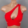 Frauen Badebekleidung Sommer Frauen Bikini Badauslass Ausgänge für Strand 2024 Elegante geteilte massive Einzelschulter sexy Polyester spandex rot