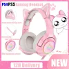 Hörlurar 2021 Nytt rosa spelhuvudset RGB -headset Söt tjejens headset Gamer med MIC ENC -brusreducering HiFi 7.1 Channel Wired hörlurar