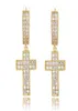 18K Gold Plated Iced Out Cross Earrings Charm CZ Stud Earring Mens Hip Hop Jewelry Gift4744734