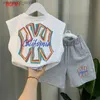 Наборы одежды Baby Summer Vest для мальчиков на открытом воздухе детская модная футболка+шорты мужские 2-11y Q240425