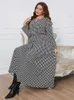 Plus Size Autumn Long Dress Women Plaid Print Elegant Sleeve Ladies Dresses Casual Fashion Woman 240417