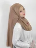 Hijabs muslimska hijab flerfärgad bekväm högkvalitativ borstad fast färg kvinnors malaysiska huvudduksband täcker lång halsduk D240425