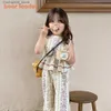 Clothing Sets Bear Leader Korean Childrens Clothing 2023 Summer Girl Set Girl Tank Top Pants Two piece Childrens Beach Resort Set Exotic Q240425