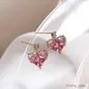Dangle Chandelier Korean Pink Zircon Love Heart Dangle Earrings for Women New Luxury Crystal Earrings Wedding Engagement Party Jewelry