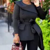 Kvinnors T -skjortor African Women Blus Tops 2024 Vinter oregelbunden skjorta O Neck Office Ladies Wear Elegant Black Asymmetrical