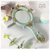 1Pc Rectangle Hand Hold Cosmetic Mirror With Handle Makeup Mirror Cute Creative Wooden Vintage Hand Mirrors Makeup Vanity Mirror