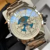 Top AAA Fashion Herren Casual Watch Chronograph Quarz Bewegung Stahl Limited Blue Dial Hochwertige Hardlex Uhren Edelstahlgurt Herren Armbanduhr