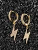 Mens Gold Lightning Earrings Womens Silver Dangle Hoop Earring Fashion Hip Hop Jewelry9793484