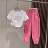 Giyim Setleri Gençlik ve Kız Giyim Seti 2023 Yaz Yeni Kız Bebek Kısa Kollu Tişört ve Pantolon İki Parçalı Set Q240425
