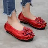 Casual Shoes Women Slip On Driving Loafers Vingtage Foral Appliques Handmade Comfortable Genuine Leather Outdoor Walking Flats