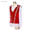 Stage Wear Men's Ballet Top Tunic 2 In 1 Dance Costume Set Red Velvet Outfit en White Shirt Actress Danswear Danseur Deskled