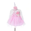 Sukienki dziewczynki 0-24m Pink Baby Girl Sukienki Urodziny Formalne imprezę noś vestdo na wesela 1-letni maluch ubrania dziecięce RBF174037 D240425