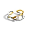 Clusterringen Karloch S925 Sterling Silver Ring Ins Style Pearl Inlay Temperament Simple Fashion Design Small Open