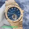 AP Crystal Wrist Watch Royal Oak Series 41mm Diâmetro 18K Rose Gold Tourbillon Manual Mechanical Mens Luxury Watch 26522or