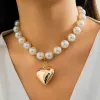 Colliers diezi exagéré ccb coeur pendentif collier féminin fête vintage punk fashion perle perles coule de cou