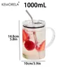 Tumbler 1/2pcs di vetro di grande capacità con coperchio e vetri resistenti al calore di paglia per succo di caffè ghiacciato estivo TEA-trasparente H240425