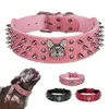 2 Wide Sharp Spiked Studded Leather Dog Collars Pitbull Bulldog Big justerbar för medelstora hundar Boxer 240418