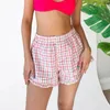 Shorts pour femmes kawaii volants boxer fée fée y2k streetwear rose plaid imprimement pyjama décontracté bouton de fit lâche élastique salon