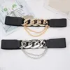 Belts Multilayer Chain Women Belt Elastic Stretch Gold Sliver Metal Buckle Waist Straps Fashion Wild Coat Dress PU Leather Waistband