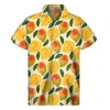 Mäns avslappnade skjortor banan orange pitaya frukt grafisk skjorta män 3d tryck hawaiian skjortor toppar hawaii strand kort ärmknapp lapel aloha blus 240424