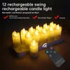 Flimrande Flameless Candles Pack med 12 uppladdningsbara realistiska LED med 4-nyckel Remote Control for Home Christmas Party 240417