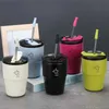 Tumblers 1st 480 ml rostfritt stål kaffemugg dubbel isoleringsvatten tumlare med lock och halm för hemmakontor utomhus resebilar H240425