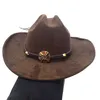 Chapéus de balde largura Chapéus de camurça Chapéus de cowboy Chapéu de estilo ocidental para homens Imitação de moda unissex Western Cap Fedora Hat Smooth Sombro Sombrero Hombre Y240425