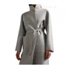 Mouilles de créateurs Codes de cachemire Mouilles de luxe Max Mara Womens Grey Classic Cascus Cashmere Cashmere Lace Up Up Med Longueur Coat