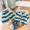 Clothing Sets Mini Summer Childrens Clothing Set Wave Beach Set Cool Girl T-shirt and Shorts 2PCS Set Q240425