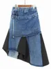 EWQ onregelmatige denim rok zomer persoonlijkheid hoge taille losse streetwear middele lengte midi rokken y2k ruche zoom kleren 240420