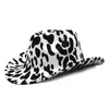Breda randen hattar hink hattar cowboy hatt höst och vinter leopard tryck män och kvinnors jazz topp hatt manschetter europeiska och amerikanska retro mode västerländska ko y240425