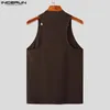 Inderun Fashion Men Tank Tops puste Out Solid Turtleeck Bez rękawów Męskie kamizelki Streetwear Summer Casual Clothing S-5xl 240419