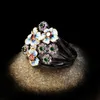 Band Rings 925 Silver New Gorgeous for Ladies Black Gold Ring Color Flower Zircon Jewelry Handmade Enamel Exaggerated H240425