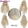 Curly American Fashion Wigs Long European Hair Chemical Fiber High-temperatur Silk och handvävd split söm 55 cm färgad spets peruk full set