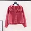 Women's Jackets Rose Red Corduroy Short Jacket Coat Long Sleeved Loose Casual Shirt 2024 Spring Autumn Tops Female